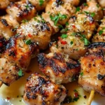Air Fryer Garlic Parmesan Chicken Skewers cooking with crispy golden exterior