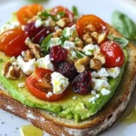 Delicious Avocado Feta Toast with creamy avocado and feta cheese on crispy bread