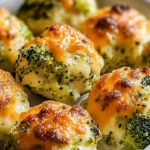 Baked broccoli cheese balls served on a plate with dipping sauce.