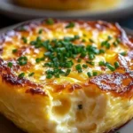 Baked cottage cheese eggs served on a plate, garnished with herbs.