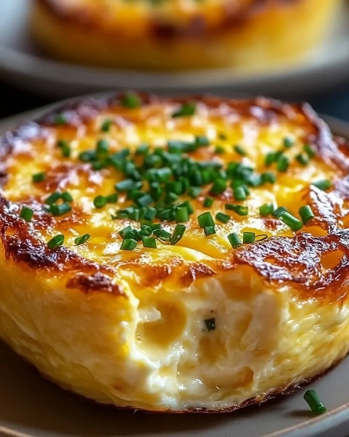 Baked cottage cheese eggs served on a plate, garnished with herbs.