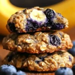 Banana blueberry breakfast cookies on a plate, healthy and tasty morning snack.