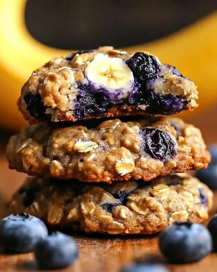 Banana blueberry breakfast cookies on a plate, healthy and tasty morning snack.