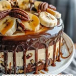Delicious Banana Pecan Caramel Layer Cake with rich textures and flavors