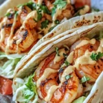 Delicious Bang Bang Shrimp Tacos topped with fresh ingredients and a spicy sauce