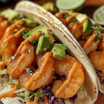 Delicious Bang Bang Shrimp Tacos topped with fresh ingredients