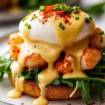 Bay Lobster Eggs Benedict with Cajun Hollandaise served on a plate