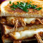 BBQ Chicken Grilled Cheese Sandwich with melted cheese and smoky BBQ sauce