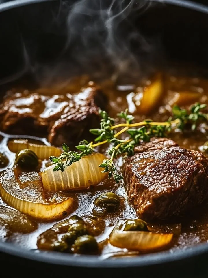 Delicious Belgian-style slow-cooked beef stew with rich flavors and tender meat