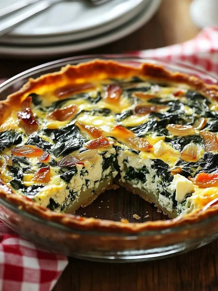 Best crustless spinach, onion, and feta quiche, healthy recipe