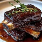 Delicious braised beef short ribs served with a savory sauce