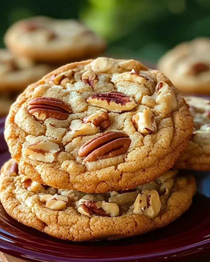 Freshly baked Butter Pecan Cookies on a cooling rack