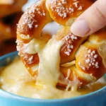 Buttery soft pretzels served with a delicious cheese dip