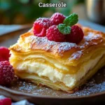 Delicious Cheesecake Crescent Rolls Casserole served warm with a creamy topping.