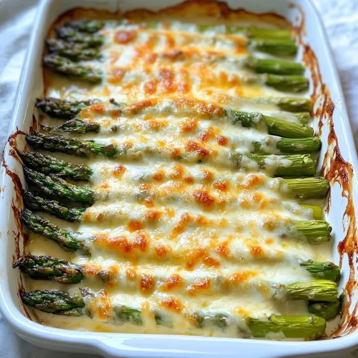 Delicious cheesy baked asparagus fresh from the oven