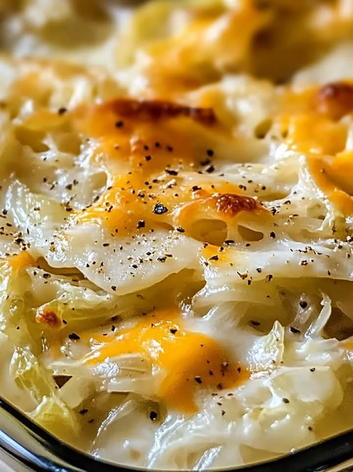 Delicious cheesy cabbage casserole fresh out of the oven