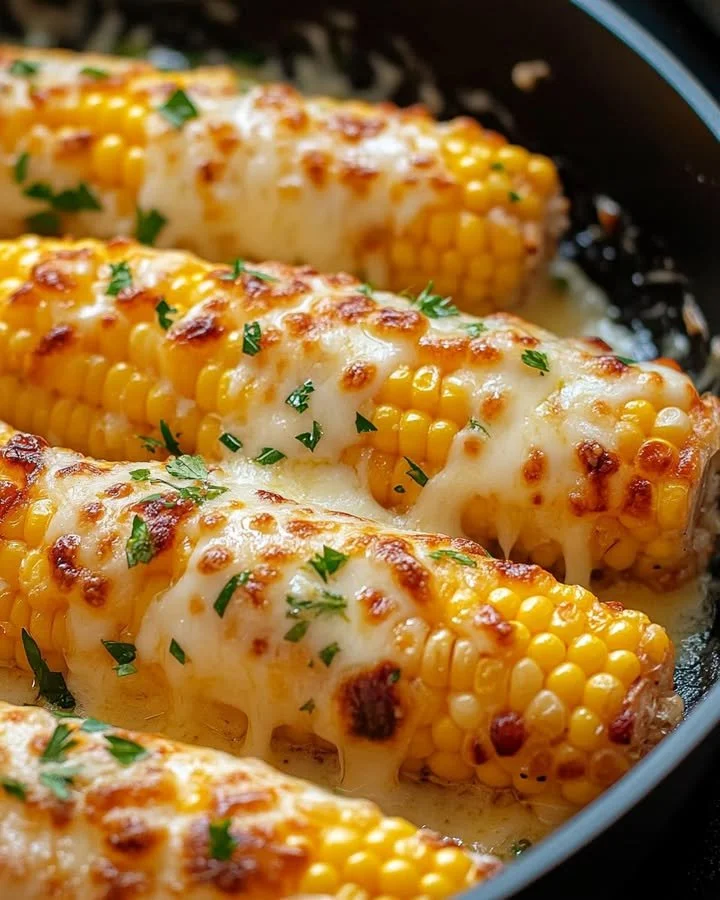 Cheesy garlic butter corn served in a bowl with herbs