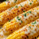 Cheesy garlic butter corn on the cob served with herbs and spices