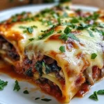 Cheesy vegan mushroom and spinach lasagna rolls on a plate
