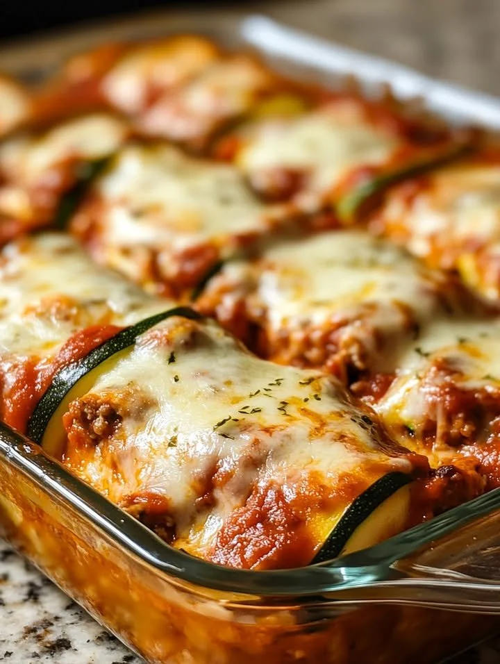 Cheesy zucchini lasagna roll-ups served with marinara sauce