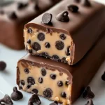 No-bake chocolate chip cookie dough bars on a plate, ready to enjoy.