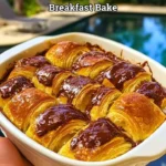 Delicious chocolate croissant breakfast bake with melted chocolate