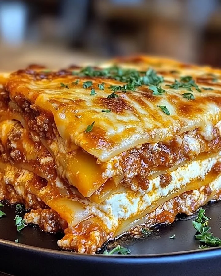 Deliciously layered classic beef lasagna with rich meat sauce and cheese