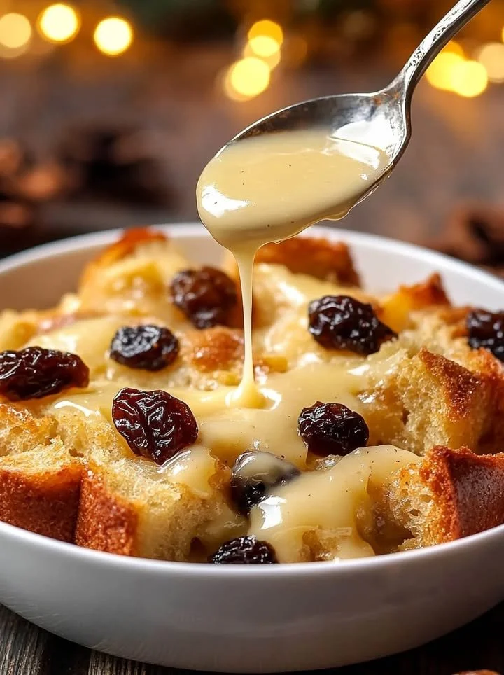 Delicious classic New Orleans bread pudding served in a bowl