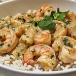 Delicious Coconut Lime Shrimp served with fluffy jasmine rice