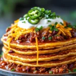 Delicious cornbread pancakes served with savory breakfast chili.