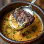 Cowboy Butter Dipping Sauce served with fresh veggies and grilled steak.