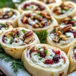 Cranberry Feta Pinwheels appetizer on a platter