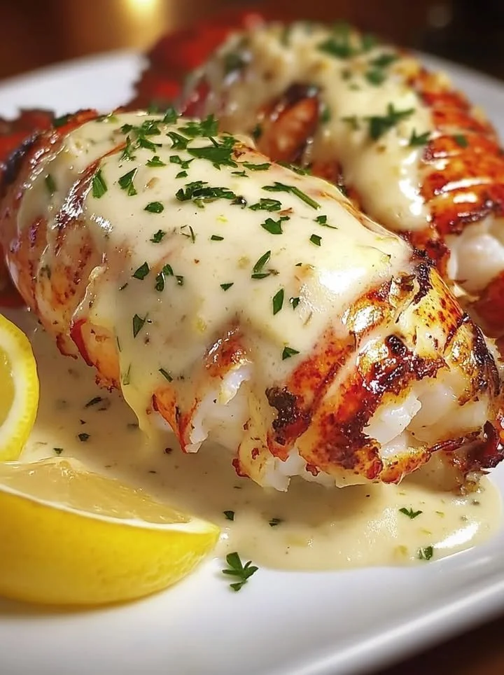 Creamy garlic butter lobster tails served on a plate