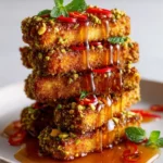 Crispy halloumi in pistachio crust with lime-honey drizzle