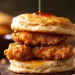 Crispy honey butter fried chicken biscuits served on a plate