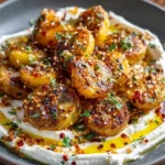 Crispy smashed potatoes with whipped feta and drizzled chili oil for a gourmet touch