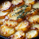 Delicious crispy Parmesan and Gruyere potato gratin ready to be served.