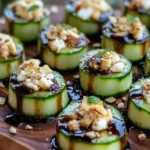 Cucumber Almond Feta Rolls drizzled with honey balsamic dressing.