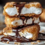Delicious deep-fried s'mores dessert served with chocolate and marshmallows.