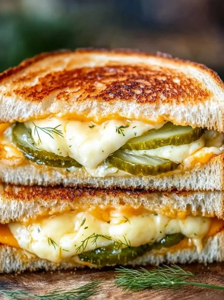 Dill Pickle Grilled Cheese sandwich with melty cheese and pickles