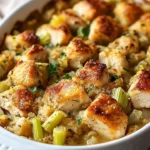 Dolly's Chicken and Stuffing Casserole, a hearty chicken casserole dish with stuffing