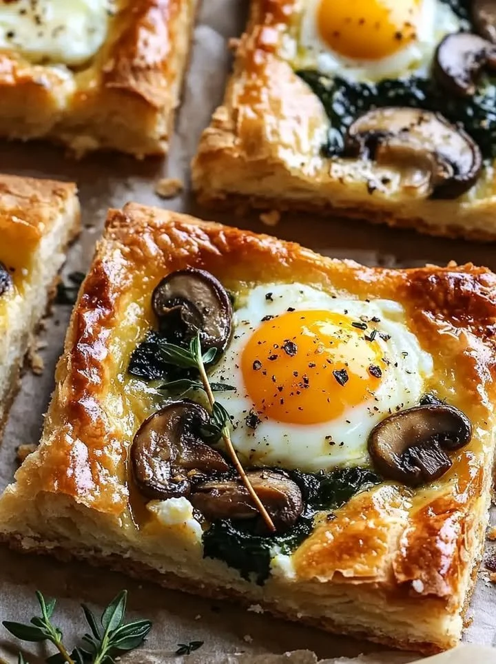 Delicious Feta Mushroom Brunch Squares plated for a lovely brunch gathering