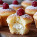 Fluffy Japanese Cotton Cheesecake Cupcakes topped with creamy frosting and fruit.