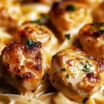 Delicious garlic butter chicken bites with creamy parmesan pasta