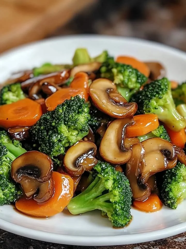 Plate of garlic butter stir-fried vegetables with colorful fresh veggies
