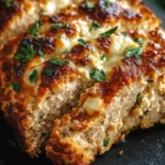 Garlic Parmesan Chicken meatloaf topped with herbs and cheese