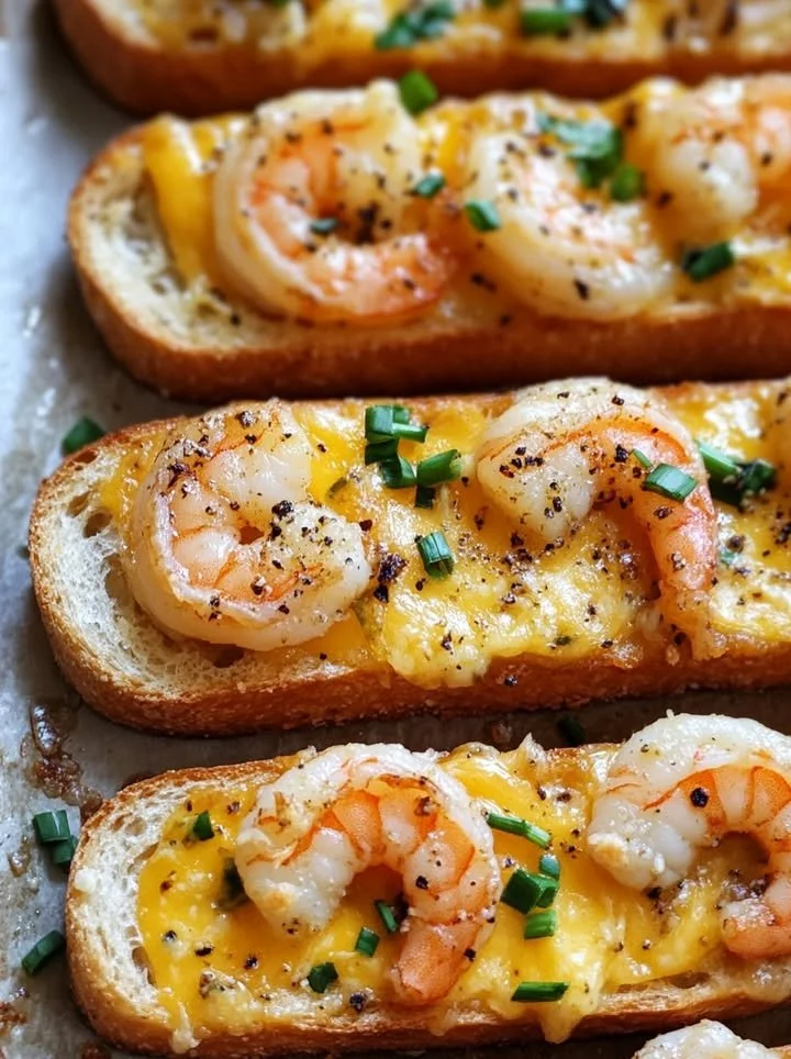 Garlicky shrimp ciabatta sandwich with melted cheddar jack cheese