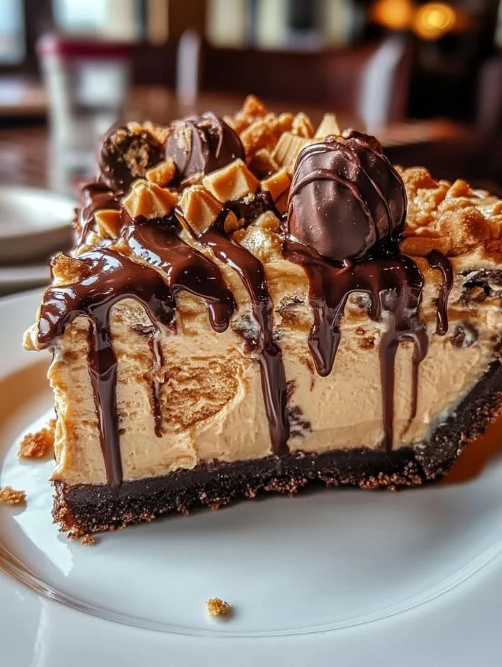 Giant Reese's Peanut Butter Cup Pie with chocolate and peanut butter filling