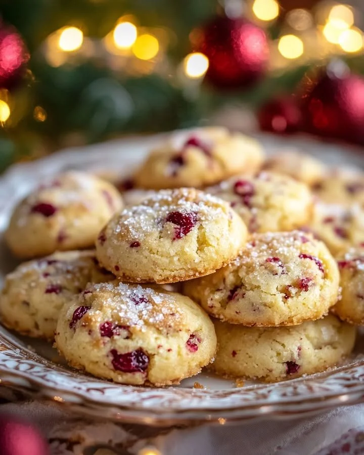 Golden Beet and Cranberry Shortbread Cookies on a plate