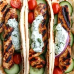 Delicious Greek Chicken Gyros served with cucumber tzatziki sauce